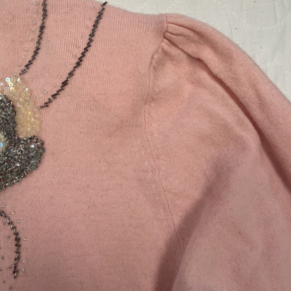 Vintage Extra Touch lambswool sweater pink With Sequined Appliqué, W Vtg Sz 42 - Picture 8 of 10